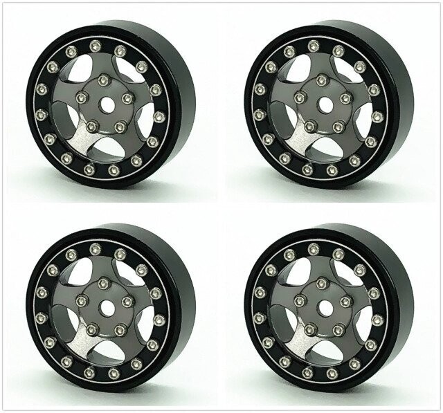 Treal 1.0 Beadlock Wheels(4P-Set) for Axial SCX24 with Brass Rings Weighted 22.4g-B Type Grey/ Black - x002r9nvhh