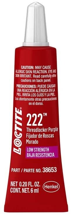 Loctite 222 Threadlocker for Automotive: High-Temp, Low-Strength, Anaerobic Purple, 6mL Tube - 38653