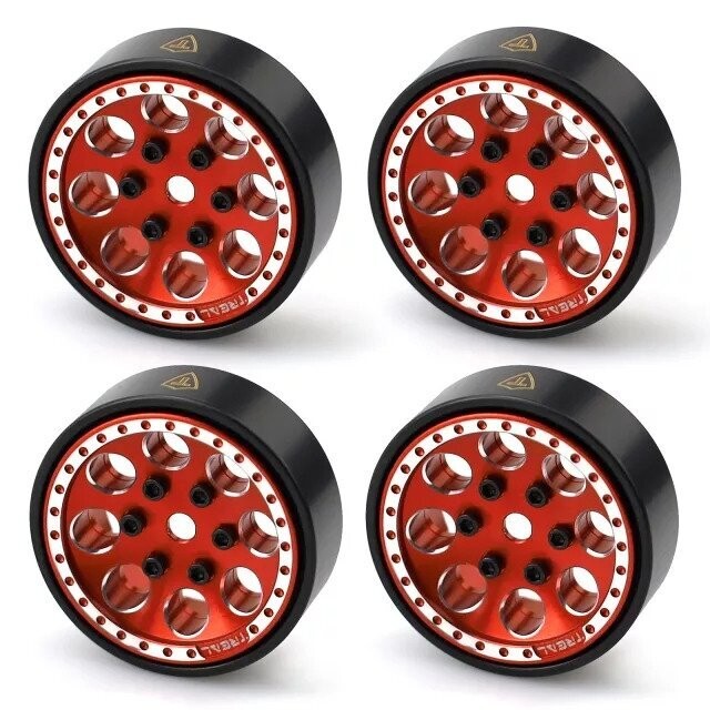 Treal 1.0 Beadlock Wheels(4P-Set) for Axial SCX24 1/24 Crawler Brass Ring Weighted 22g red - x002p8tvpb