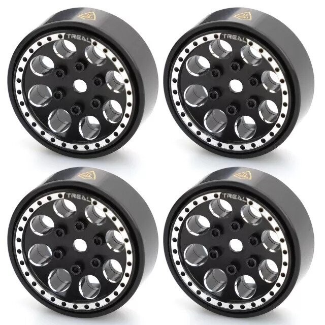 Treal 1.0 Beadlock Wheels(4P-Set) for Axial SCX24 1/24 Crawler Brass Ring Weighted 22g black - x002p92obn