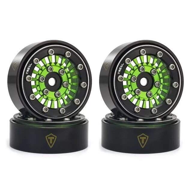 TREAL SCX24 Wheels 1.0&#39;&#39; Beadlock Wheels(4P) for 1/24 Micro RC SCX24 Bronco Gladiator C10 Deadbolt -Type C (green) - x003938535