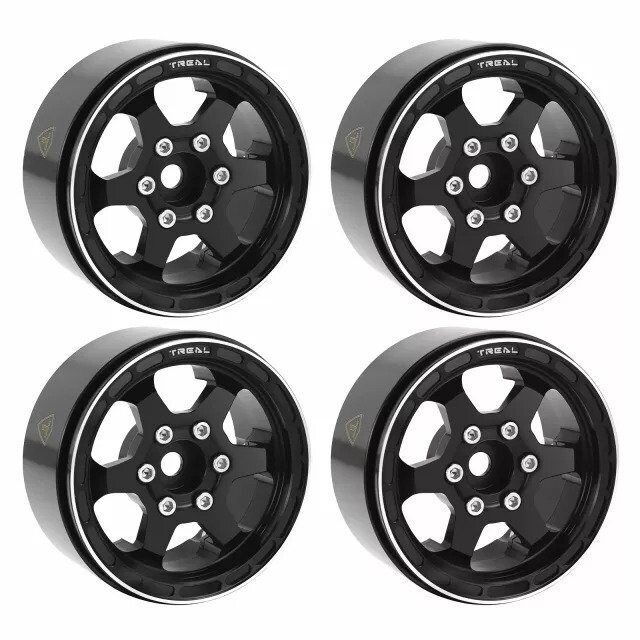 TREAL Concave 6-Spoke 1.0&quot; Beadlock Type-D Crawler Wheels for Axial SCX24 (Black) - x00396g9mv