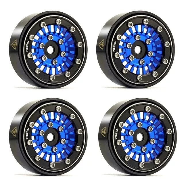 TREAL SCX24 Wheels 1.0&#39;&#39; Beadlock Wheels(4P) for 1/24 Micro RC SCX24 Bronco Gladiator C10 Deadbolt -Type C (blue) - x003932ryx