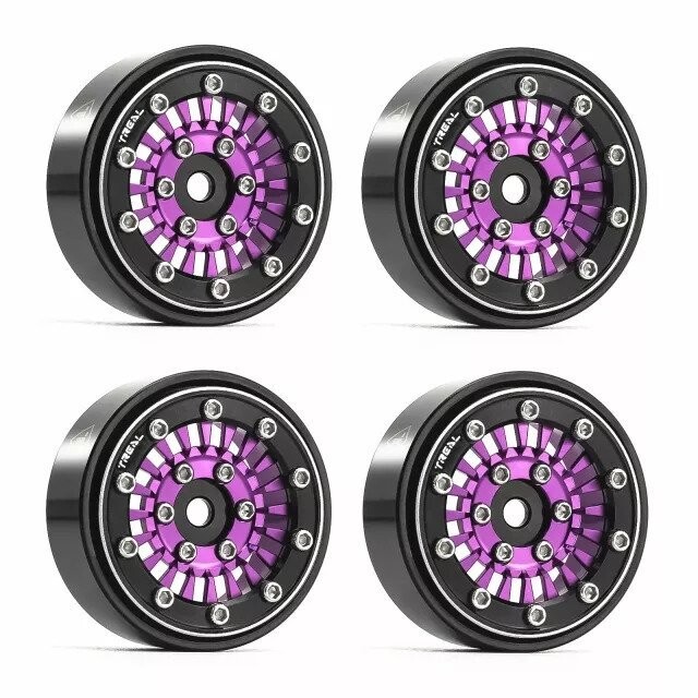 TREAL SCX24 Wheels 1.0&#39;&#39; Beadlock Wheels(4P) for 1/24 Micro RC SCX24 Bronco Gladiator C10 Deadbolt -Type C (purple) - x00392sus1