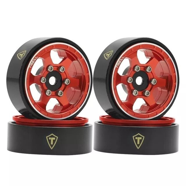TREAL SCX24 Wheels 1.0&quot; Beadlock Wheels (4P) Scale-Look Concave Six Spoke Rim Crawler Wheels for Axial SCX24 -Type D - x00396g6av