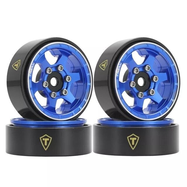 TREAL SCX24 Wheels 1.0&quot; Beadlock Wheels (4P) Scale-Look Concave Six Spoke Rim Crawler Wheels for Axial SCX24 -Type D - x00396g6al