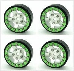 Treal 1.0 Beadlock Wheels(4P-Set) for Axial SCX24 with Brass Rings Weighted 22.4g-B Type (Green-Silver) - x002t7dtwt