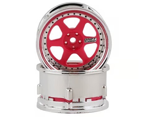 DS Racing Drift Element 5 Spoke Drift Wheels (Pink Face/Chrome Lip/Black Rivets) (Adjustable Offset) w/12mm Hex DE-224