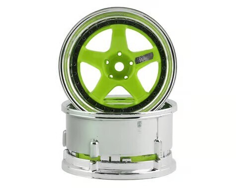 DS Racing Drift Element 5 Spoke Drift Wheels (Green Face/Chrome Lip/Black Rivet) (Adjustable Offset) w/12mm Hex - DSC-DE-026