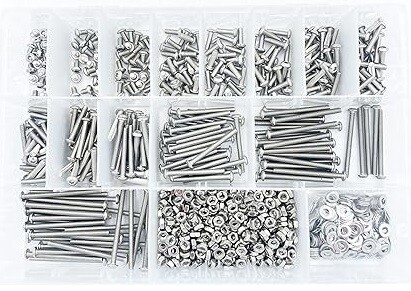 1290 Pcs M3 Metric Screw Aassortment,4mm-40mm Commonly Used 304 Stainless Steel Button Head Hex Socket Cap Bolts Nuts Washers Kit with Hex Wrench