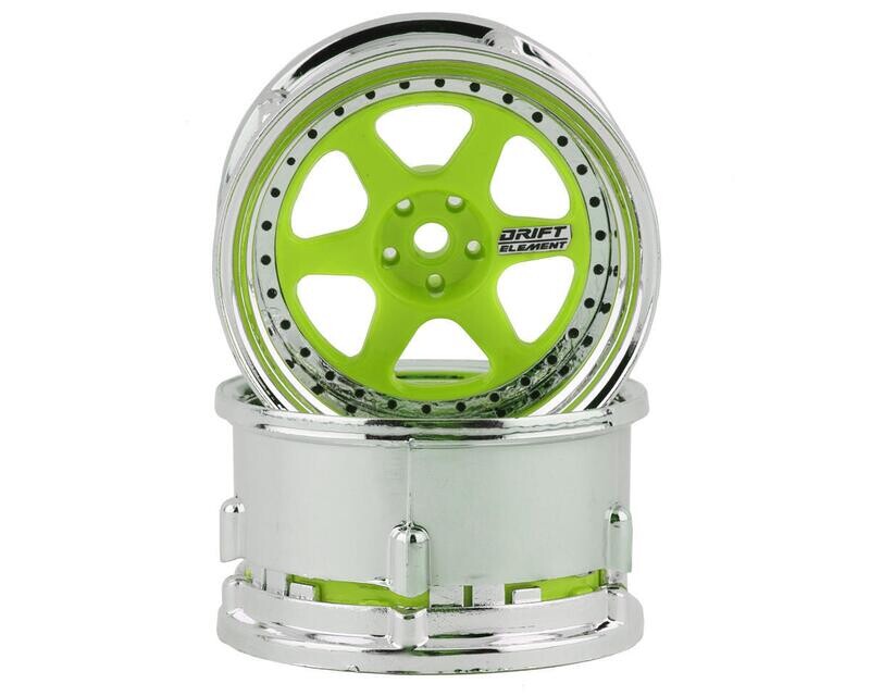 DS Racing Drift Element 6 Spoke Drift Wheel (Green Face/Chrome Lip/Black Rivets) (Adjustable Offset) w/12mm Hex - DSC-DE-226
