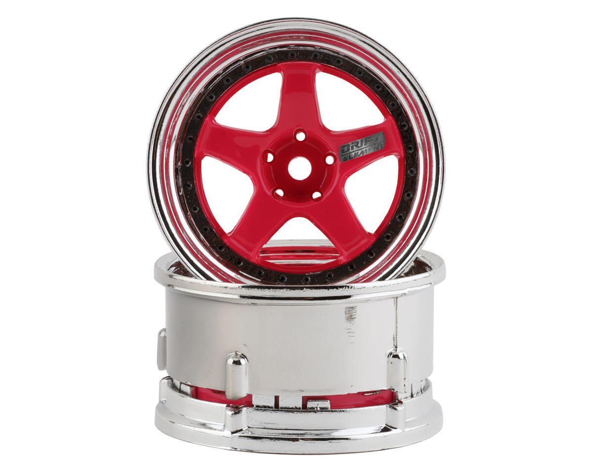 DS Racing Drift Element 5 Spoke Drift Wheels (Pink Face/Chrome Lip/Black Rivets) (Adjustable Offset) w/12mm Hex - DSC-DE-024