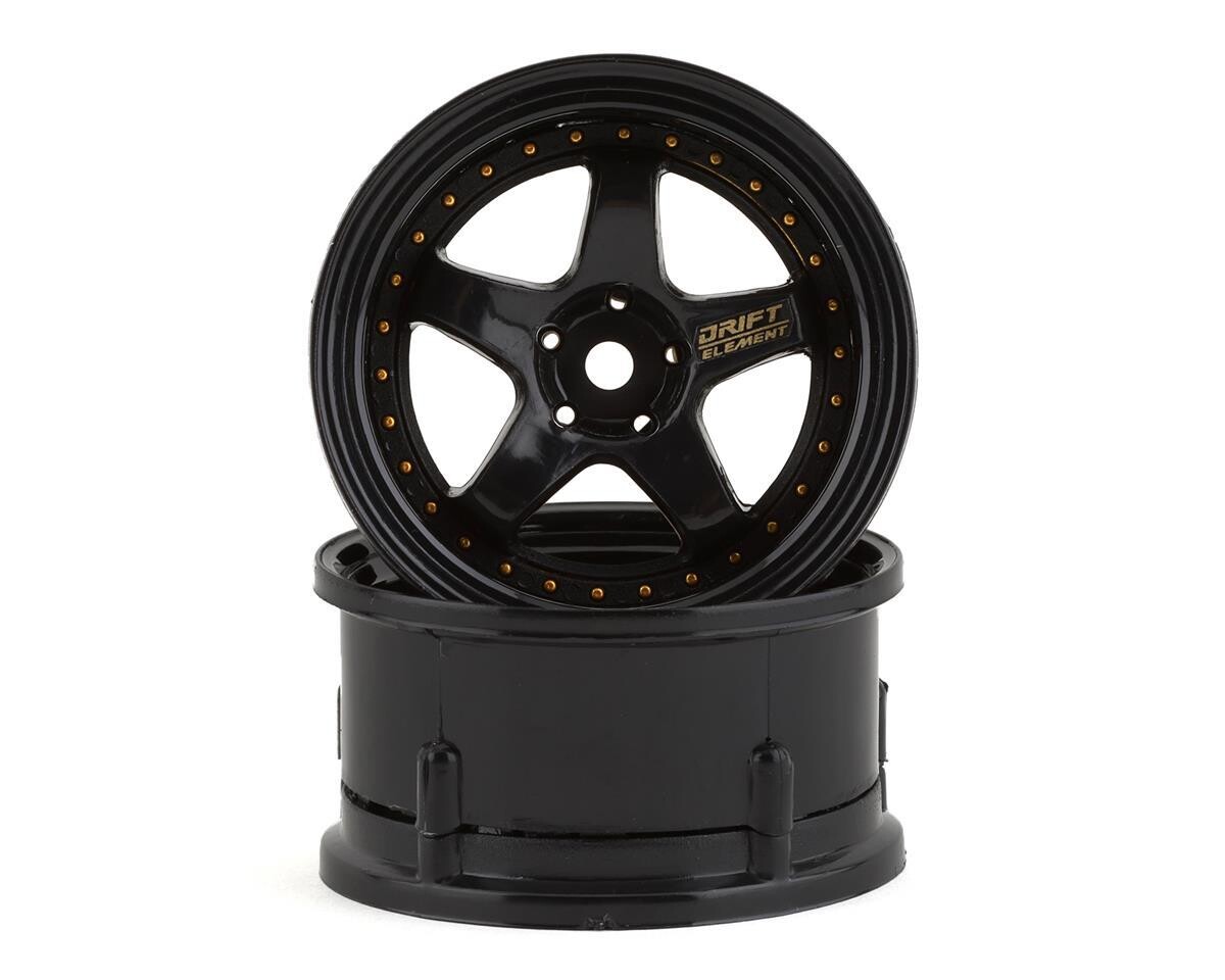 DS Racing Drift Element 5 Spoke Drift Wheels (Triple Black w/Gold Rivets) (2) (Adjustable Offset) w/12mm Hex - DSC-DE-007