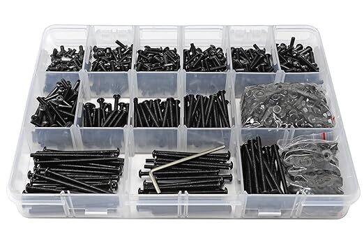 1500 Pcs M3 x 6/8/10/12/14/16/20/25/30/35/40/45/50 Alloy Steel 10.9 Grade Hex Socket Button Head Cap Screws Bolts Nuts Washers Assortment Kit, Black Oxide Finish