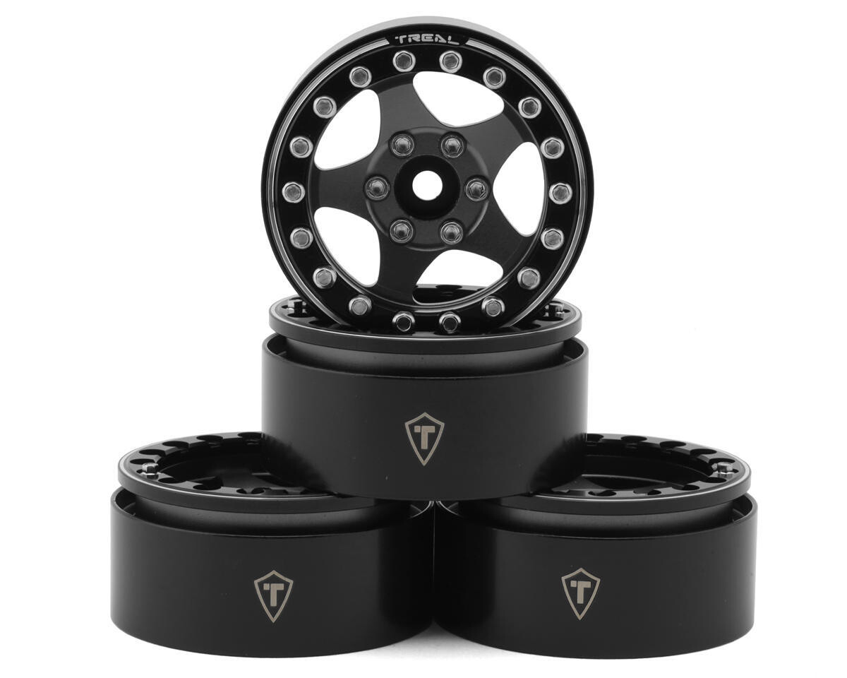 Treal Hobby Type E 1.9&quot; Classic 5-Spoke Beadlock Wheels (Grey/Black) (4) - X002VQXA31