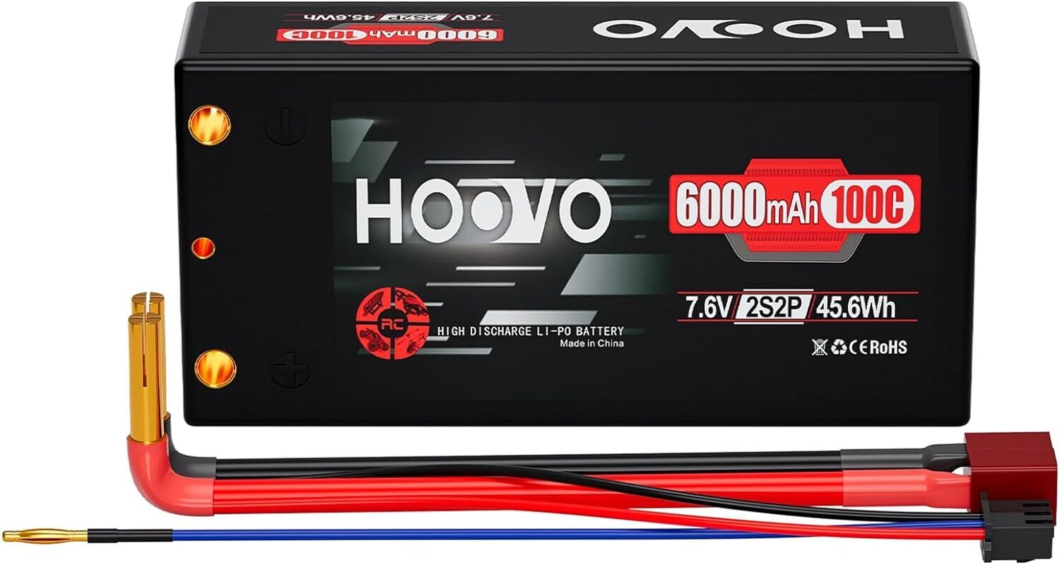HOOVO 2S 100C 6000mAh 7.6V RC Shorty Lipo Battery High-Voltage Hard Case with Deans T Connector - HV/X00293KD3L