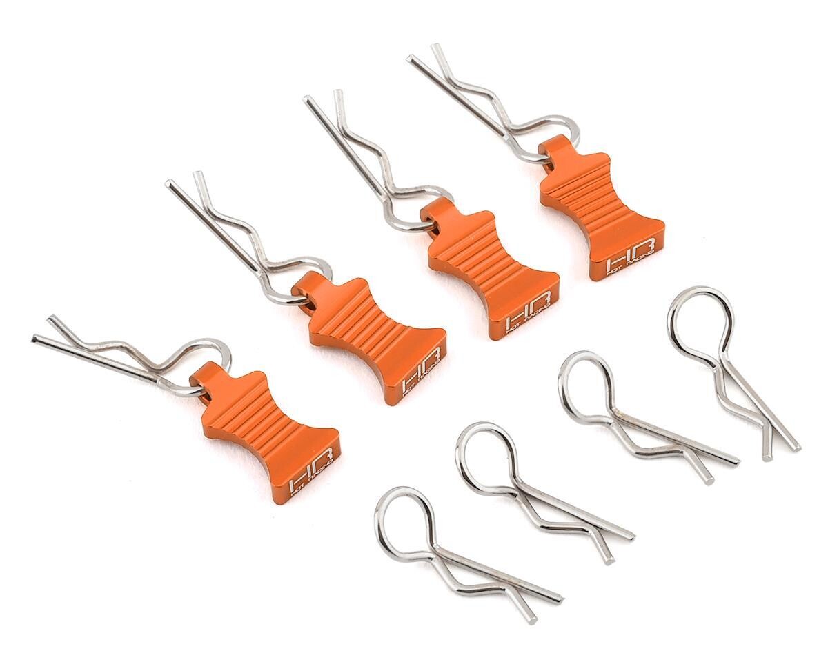 Hot Racing 1/10 Aluminum EZ Pulls w/Body Clips (Orange) (4) - AC03EZ03