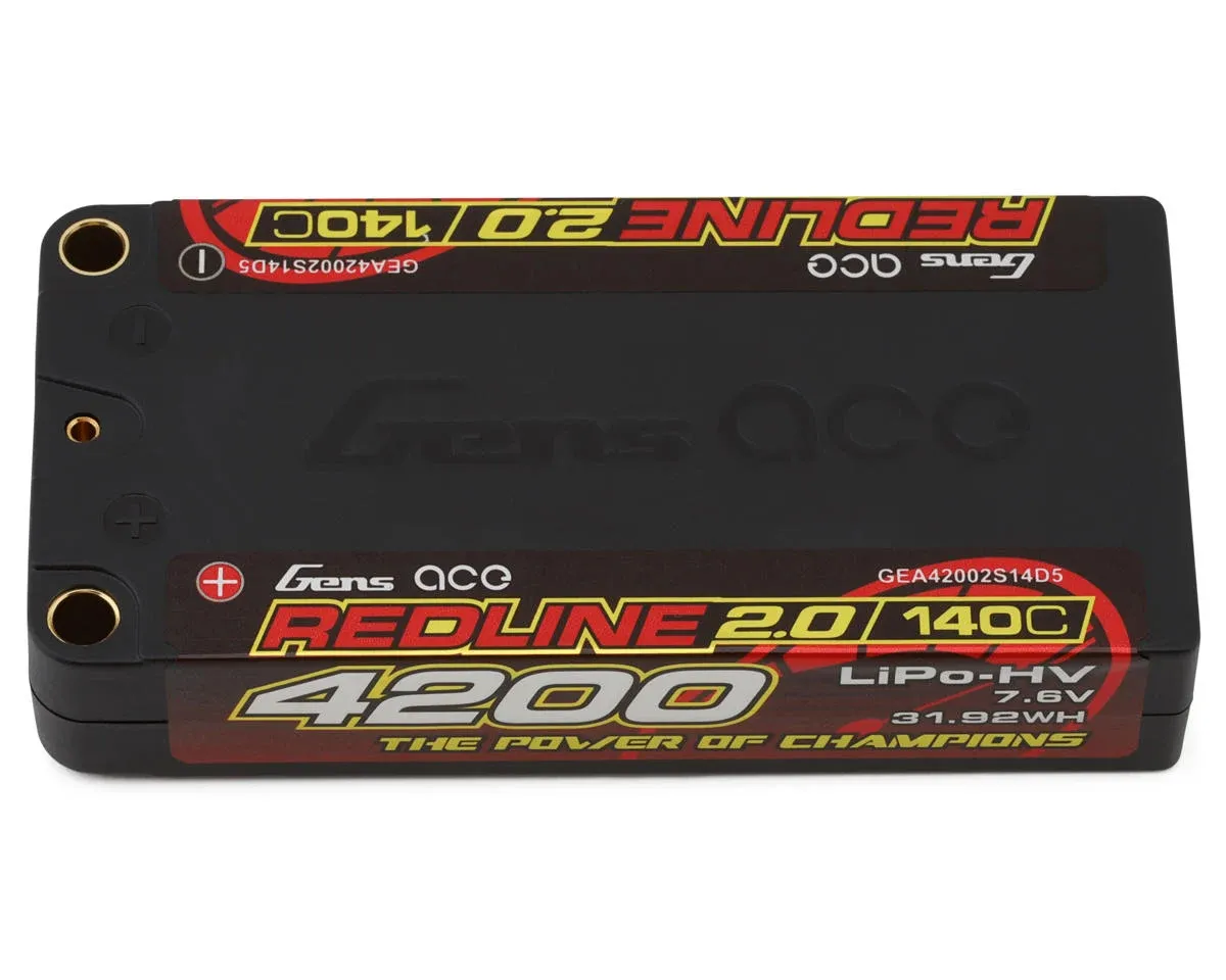Gens Ace Redline 2.0 2S Shorty LiHV Battery 140C (7.6V/4200mAh) w/5mm Bullets - GEA42002S14D5