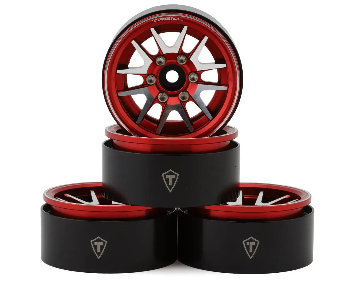 Treal Hobby Type L 1.9&quot; V-Spoke Beadlock Wheels (Red) (4) - X003JBTKZT