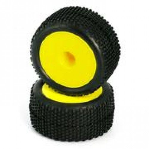 LC Racing 1/14 Pre-mounted Heavy Duty Block Pin Truggy Tires (Yellow 2pcs) - L6248