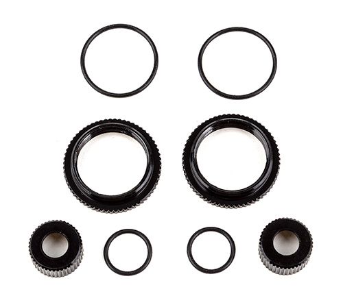 Team Associated 13mm Shock Collar and Seal Retainer Set, black aluminum - 91929