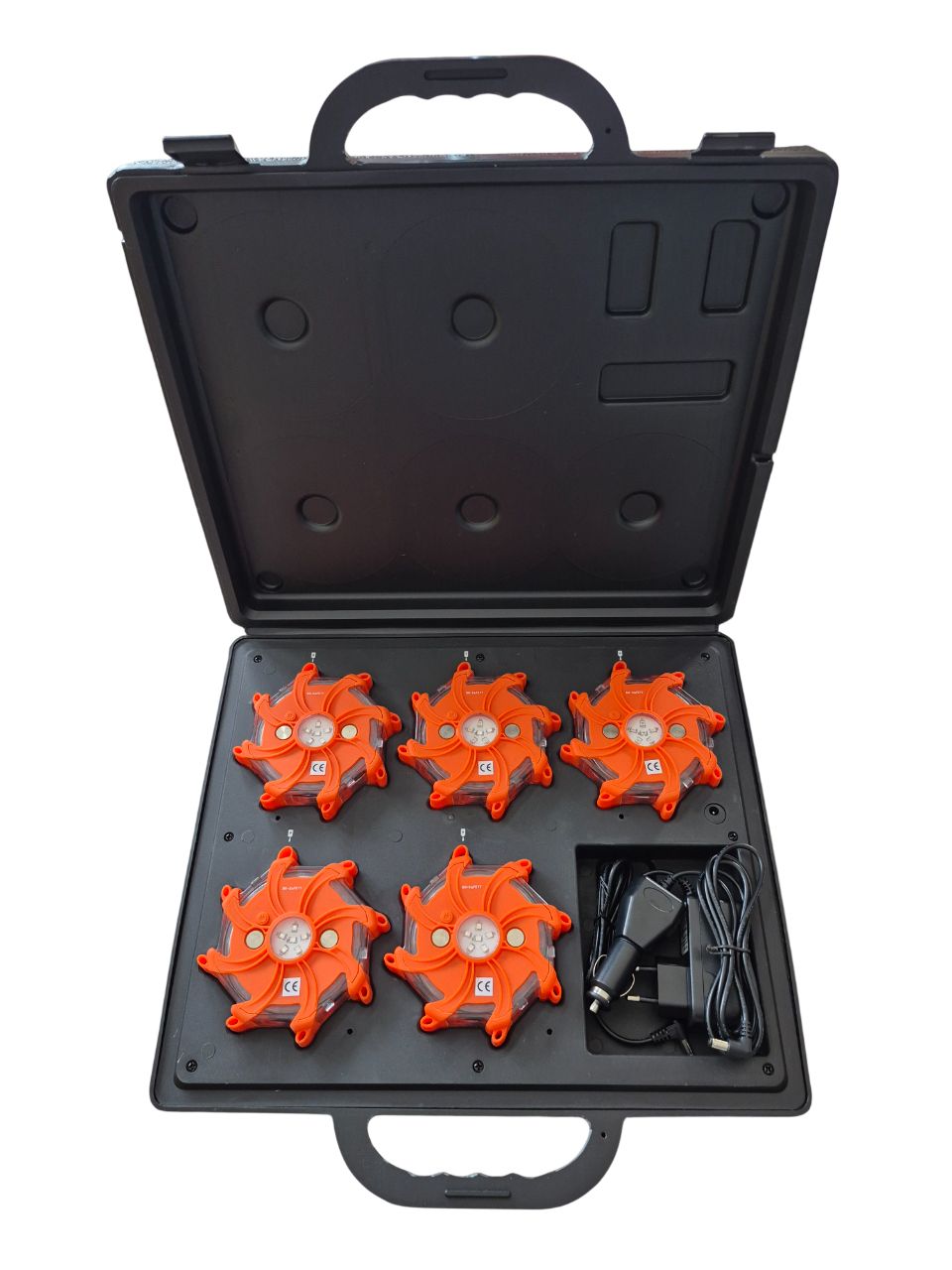Valise de 5 balises led orange synchronisées magnétique et rechargeable BG-SAFETY