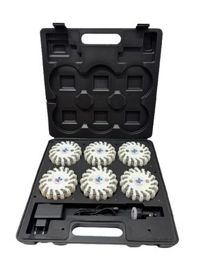 Valise rectangulaire de 6 balises lumineuses led blanc magnétiques et rechargeables BG-SAFETY