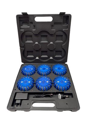 Valise rectangulaire de 6 balises lumineuses led bleu magnétiques et rechargeables BG-SAFETY