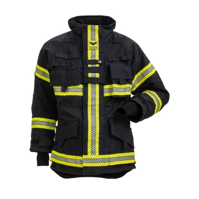 Veste d'intervention textile sapeurs-pompiers niveau 2 courte bleu marine bandes triple trim segmentées VIKING FIRE