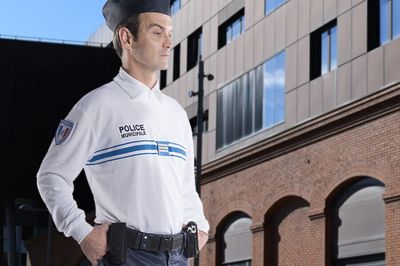 Polo jacquard police municipale manches longues blanc EUROPA KIMACHE