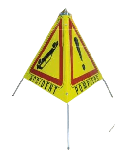 Tripode de signalisation PVC jaune fluorescent 70cm accident pompiers 2 faces AK31 et 1 face AK14