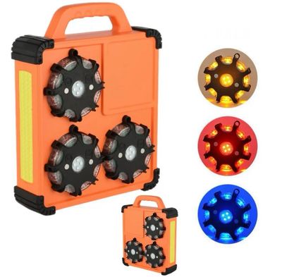 Valise de 6 balises lumineuses synchronisées séquentielles (3 couleurs en 1) BG-SAFETY