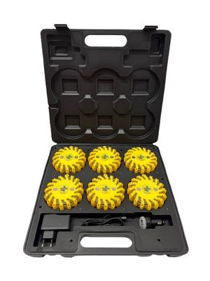 Valise rectangulaire de 6 balises lumineuses led jaune magnétiques et rechargeables BG-SAFETY