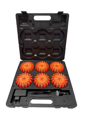 Valise rectangulaire de 6 balises lumineuses led orange magnétiques et rechargeables BG-SAFETY