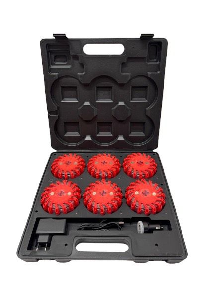 Valise rectangulaire de 6 balises lumineuses led rouge magnétiques et rechargeables BG-SAFETY