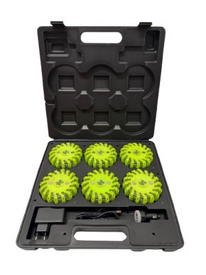 Valise rectangulaire de 6 balises lumineuses led vert magnétiques et rechargeables - BG-SAFETY