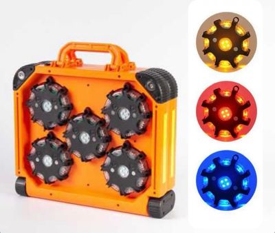 Valise de 10 balises lumineuses synchronisées séquentielles (3 couleurs en 1) BG-SAFETY
