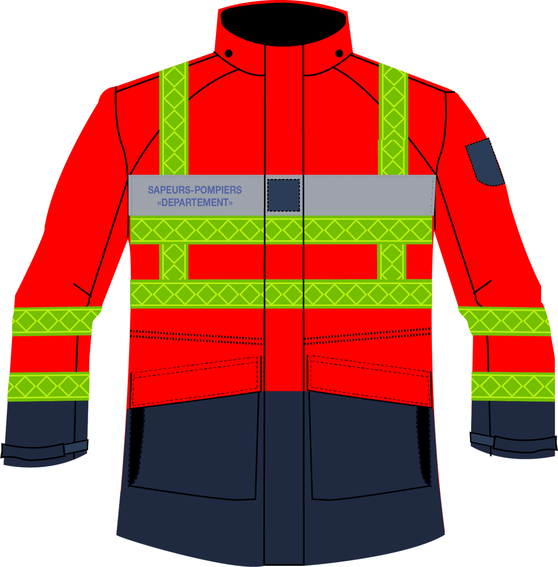 Parka / veste de pluie haute visibilité marquage sapeurs-pompiers ALEX HV1 microprisme CODUPAL Parka / veste de pluie haute visibilité marquage sapeurs-pompiers ALEX HV1 microprisme CODUPAL