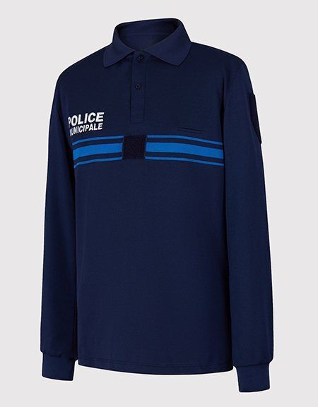 Polo jacquard police municipale manches longues bleu marine EUROPA KIMACHE
