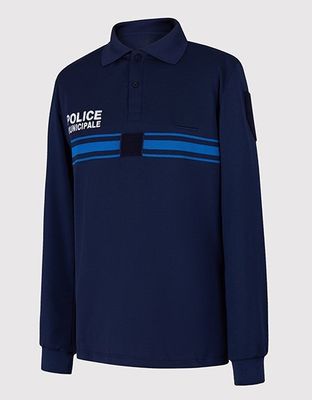 Polo jacquard police municipale manches longues bleu marine EUROPA KIMACHE