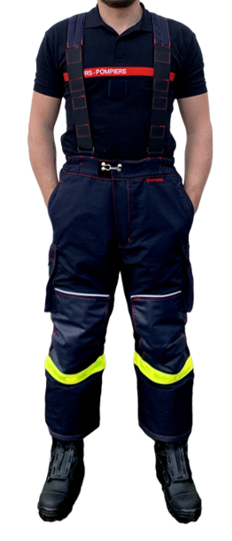 Surpantalon / pantalon d'intervention textile sapeurs-pompiers niveau 2 ALPHA bleu bandes microprisme triple trim MARTINAS