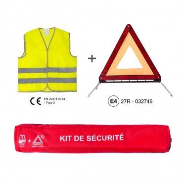Kit sécurité routière - triangle de signalisation + Gilet haute visibilité jaune Kit sécurité routière - triangle de signalisation + Gilet haute visibilité jaune