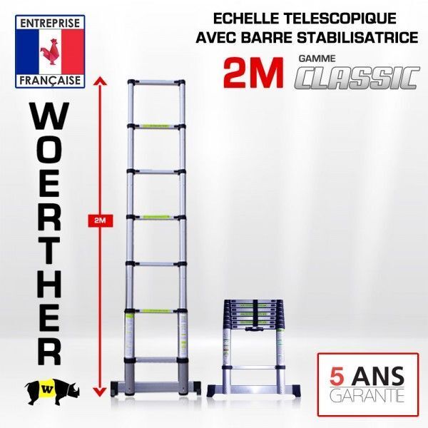 Echelle télescopique 2m avec barre stabilisatrice classic WOERTHER