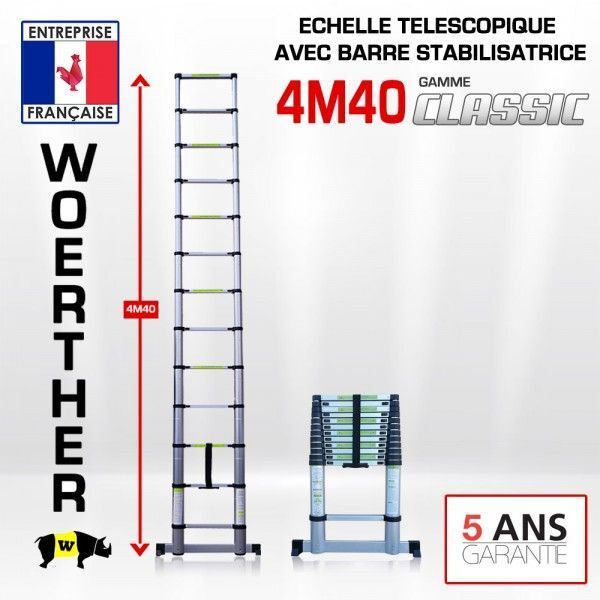 Echelle télescopique 4m40 avec barre stabilisatrice classic WOERTHER