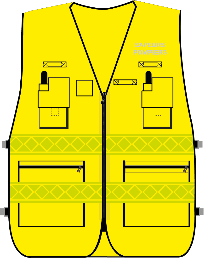 Gilet d'intervention sapeurs-pompiers haute visibilité multipoches jaune fluo bandes microprismes jaune CODUPAL
