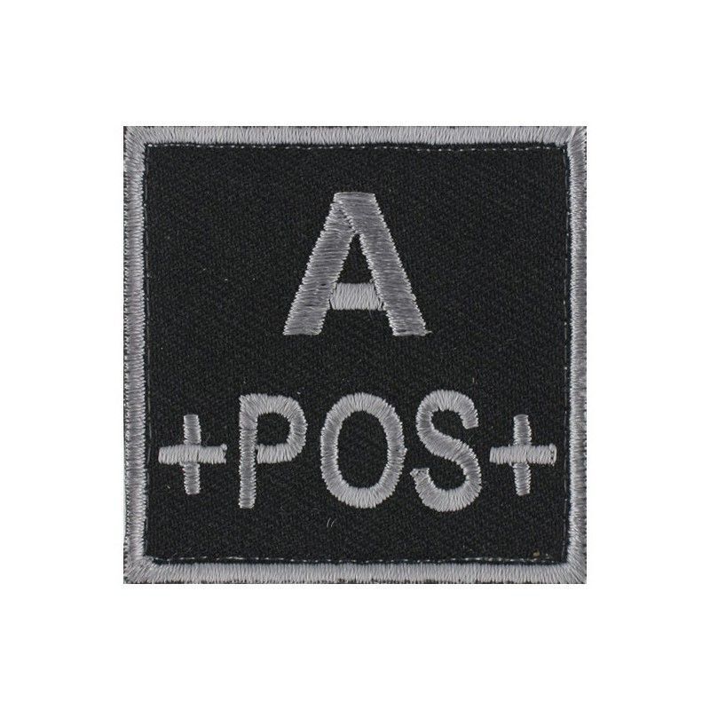 grade / écusson brodé groupe sanguin A+POS+ gris sur noir