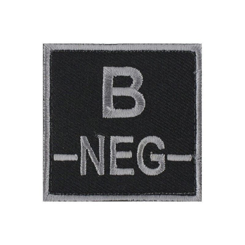 grade / écusson brodé groupe sanguin B-NEG- gris sur noir