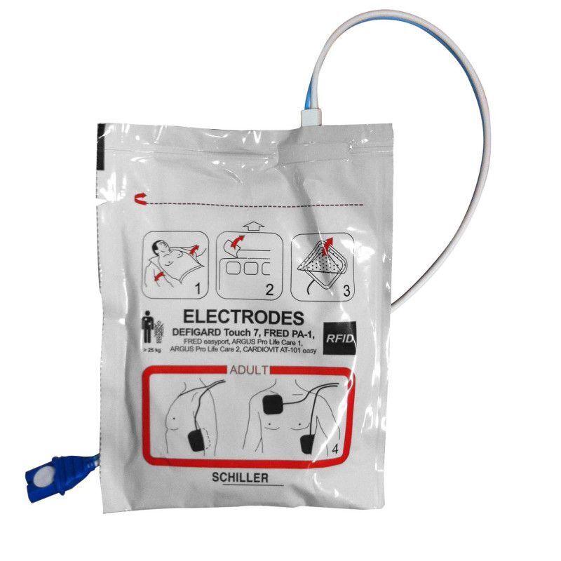 Electrodes défibrillateur pré-connectées adultes RFID FRED PA-1 - FRED easyport - DEFIGARD Touch 7 SCHILLER