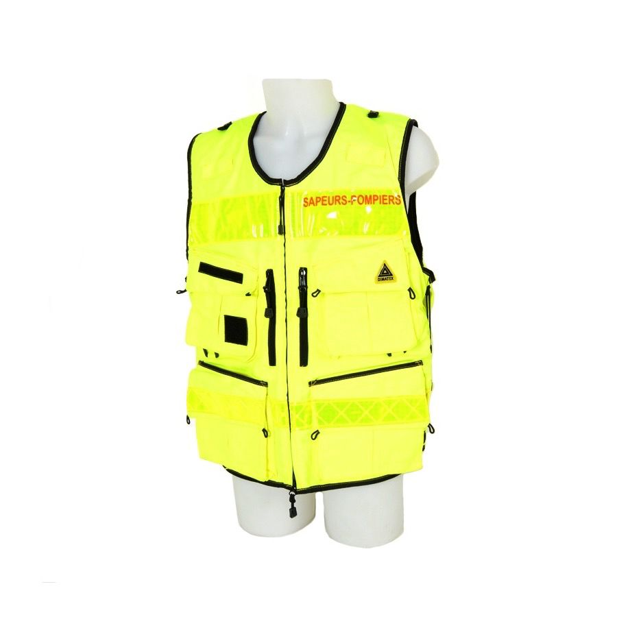 Gilet d'identification et d'intervention multipoches haute visibilité STAFF PREMIUM Jaune sapeurs-pompiers DIMATEX