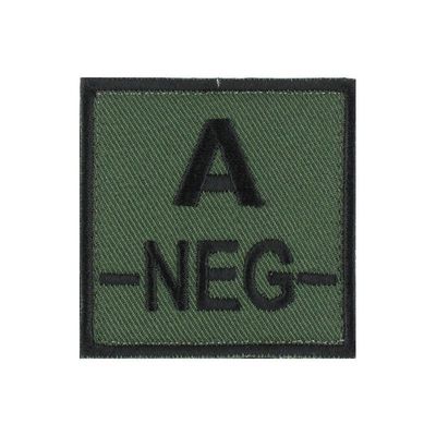 grade / écusson brodé groupe sanguin A-NEG- noir sur vert armée